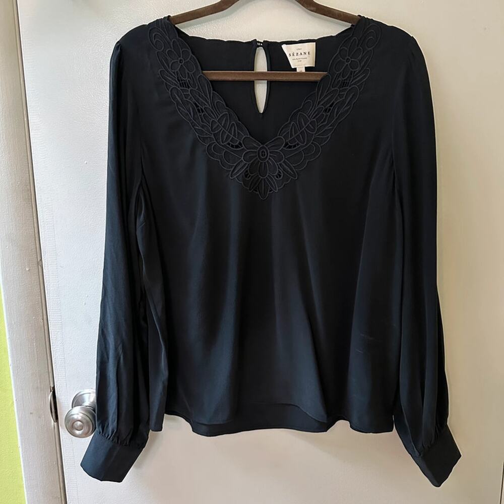 Sézane black Juliette blouse 100% silk US 8